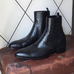 Pure Handmade Leather Zipper Ankle Boots for Men's Gifts