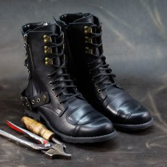 Handmade Italian Leather Motorcycle Boots Men's High