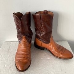 Lucchese 10d Vintage Men Cowboy Boots Two Tone Ostrich and