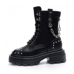 Genuine Leather Gothic Punk Platform Boots Rock Metal Chain