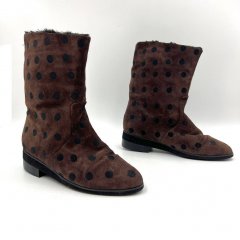 Vintage Perry Ellis Suede Polka Dot Boots Chocolate Brown Faux