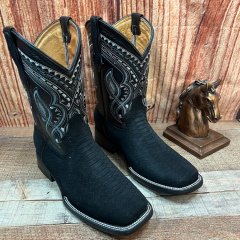 Men WESTERN COWBOY Matte Black PYTHON Snake Faux Leather