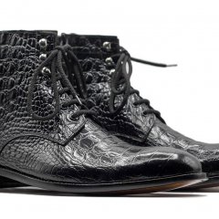 Mens Handmade Black Alligator Texture Leather Boots Mens