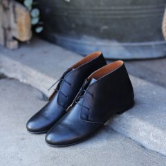 Retro Style Natural Full Grain Black Leather Classic Booties