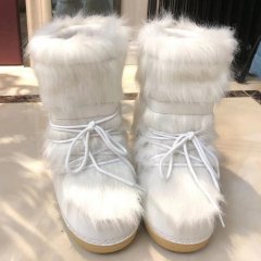 Boots White Fluffy Winter Fur Size Snow Women Faux Warm Furry