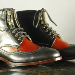 Handmade Men Black Red Leather Wing Tip Lace up Ankle Boots