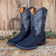 MENS Black PYTHON Snake Faux Leather Square Toe Cowboy Western