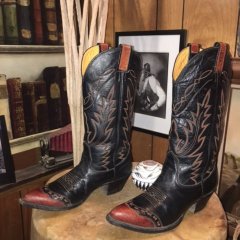 Vintage Nocona Lizard Stitched Wingtip & Trim Black Cowboy