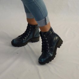 Dark Blue Military Boots Vegan Lacezipper Closure With TPU